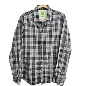 Boss Hugo Boss Shirt Black Gray Plaid Button Front Long Sleeve Top Men L Modern